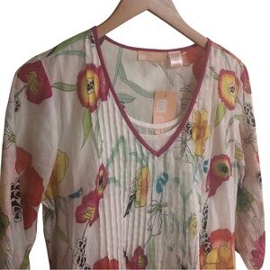 La Cera dress lightweight cotton with attached slip 3/4 sleeve v-neck pockets S